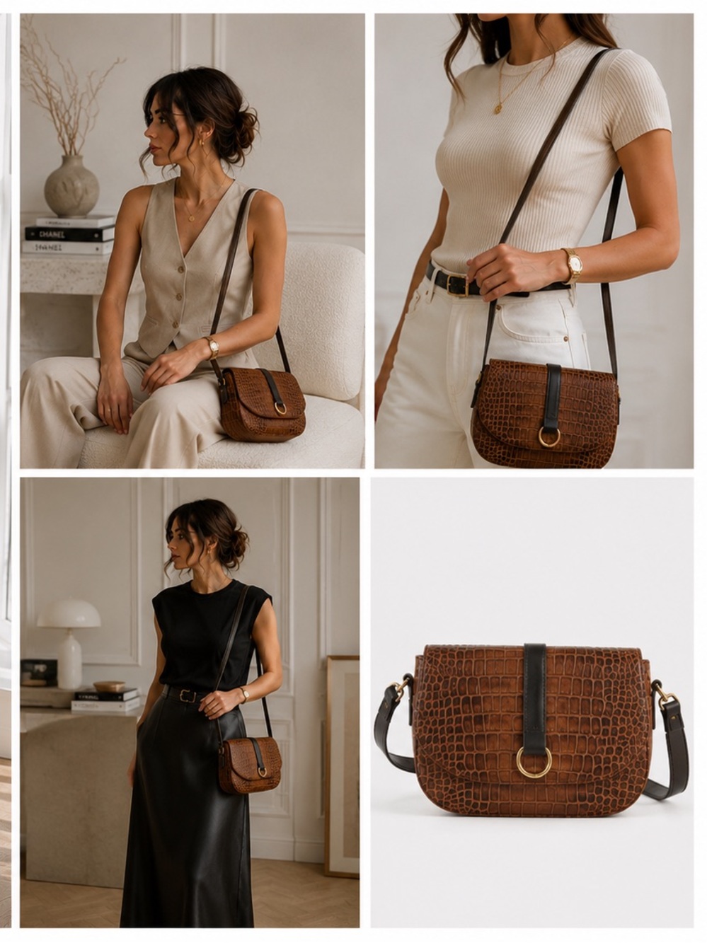 Vintage Genny Made in Italy Brown Croc Embossed Leather Shoulder Bag